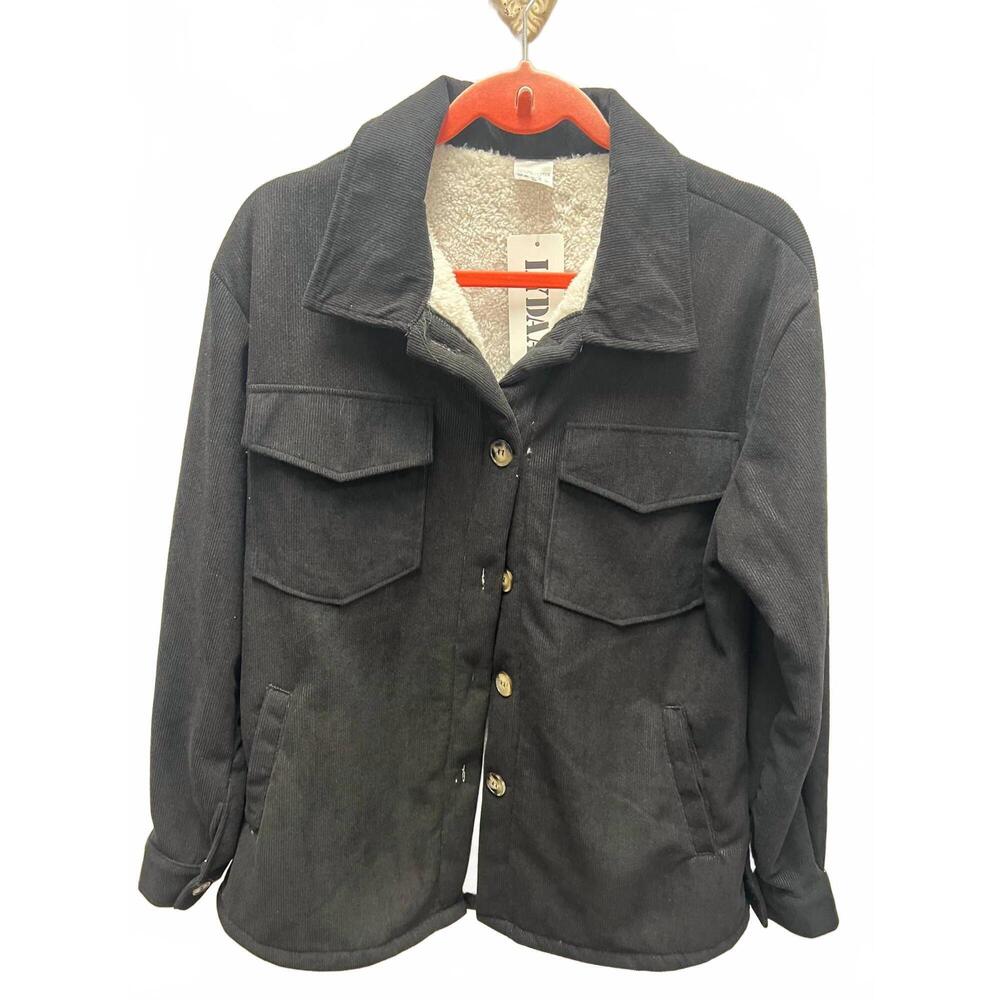 NEW LYDAA women's button down shacket in black